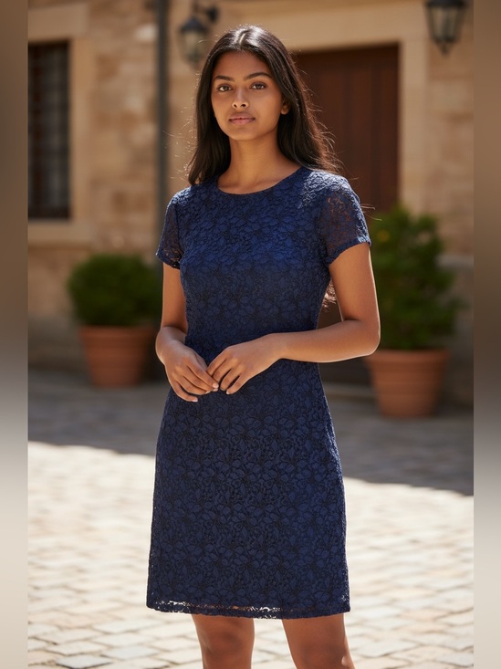 Aritzia Dresses & Skirts - Aritzia Talula Womens Size 4 Navy Blue Lace Short Sleeve Mini Dress Semi Sheer